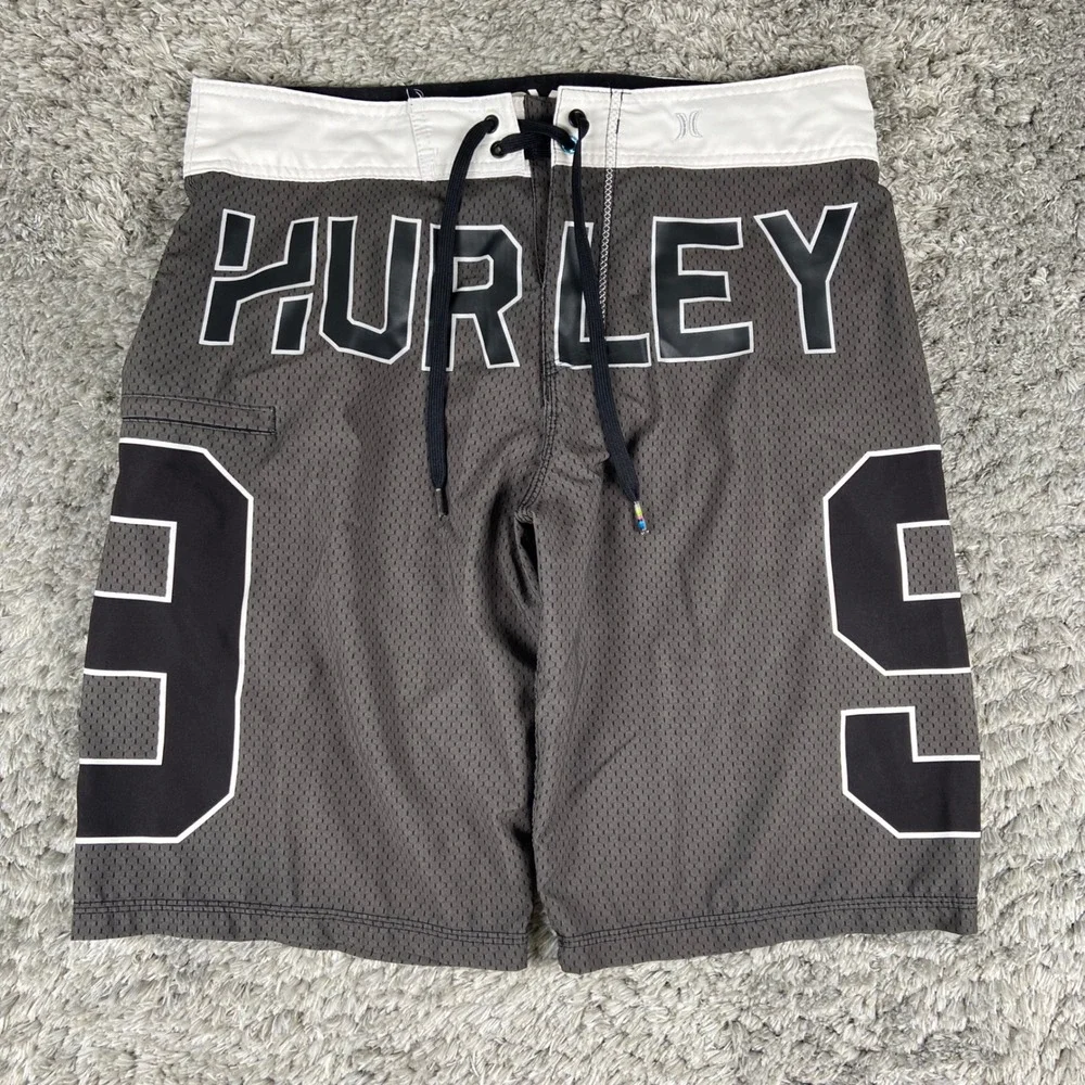 Hurley Phantom Board Shorts Mens 32 Gray Jersey Mesh Graphic Surf Swim Trunks